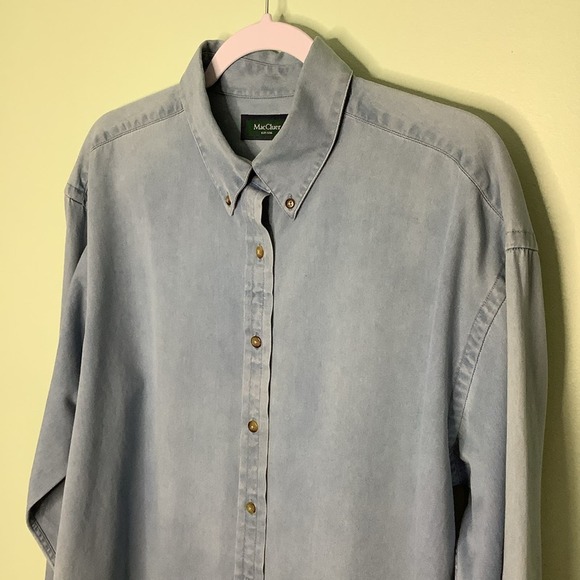 MacCluer Chambray Button Down Shirt 100% Cotton Faded Ombré Light Blue Denim - Picture 4 of 16
